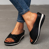 AMOZAE- - Buckle Fish Mouth Wedge Slippers