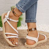 Amozae-Lightweight White Flat Sandals for Women Summer 2025 Weave Ankle Strap Gladiator Sandals Woman Comfortable Non Slip Beach Shoes
