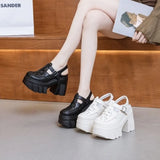 11cm Patent Genuine Leather Breathable Ankle Boots Chunky Heels Mary Jane Buckle Pumps Summer Platform Autumn Spring Shoes