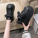 Amozae-Casual Chic Platform Breathable Sneakers Lace-up Comfortable Anti Slip Thick Bottom Womens Running Shoes Black White