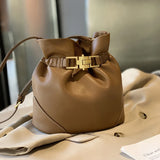Amozae- New Litchi Pattern Bucket Bag For Women Korean Style Fashion Simple Shoulder Messenger Bag Trendy Underarms Women'S Bag