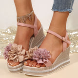 Amozae-Vintage Flowers Wedge Heel Sandals Women Summer Beach Non Slip Platform Sandals Woman Ankle Srtrap Thick Bottom Sandalias Mujer