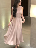 Amozae-France Vintage Halter Evening Party Long Dresses for Women Solid Sleeveless A-line Princess Wedding Prom Robe New Spring Vestido