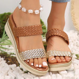 Amozae-Thick Sole Braided Wedge Sandals Women Mix Color Pu Leather Platform Slippers Woman Summer Comfortable Beach Slides Plus Size 42