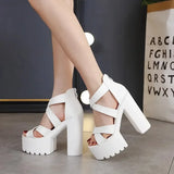 Summer high heels sandals women thick platform shoes Elegant Wedge Buckle Slope sandals Roman Ladies Gladiator Heel Pumps white