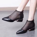 Amozae-New Arrive Summer Sexy Mesh Ankle Boots 2024 Pointed Toes Low Heels Ladies Short Boots Chunky Heels Spring Back Zipper Shoes