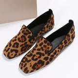 Amozae-Shoes for Women 2024 High Quality Leopard Print Women's Flats Fashion Slip on Loafers New Plus Size Square Toe Flat Low Heels