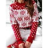 Amozae- Autumn/winter New Casual Christmas Snowflake Long Sleeve Knit Pullover Sweater Round Neck Amazon New Arrival