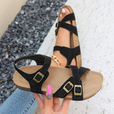 Amozae-Retro Buckle Strap Cork Sandals Women 2025 Summer Cross Strap Flat Sandals Woman Brand Design Comfortable Non Slip Beach Shoes
