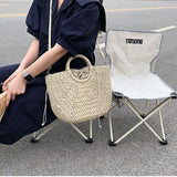 Amozae-Straw Woven Handbags For Women Handmade Travel Seaside Beach Bag Summer New Handle Bucket Bag Shopping Tote Bag Basket Bolsa