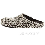 Amozae-Silver Big Diamond Round Toe Flat Slipper Women Bling Cover Mules Black Leather Sole Fashion Crystal Glitter Fashion Casual Shoe