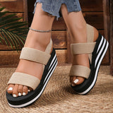 Amozae-Striped Thick Sole Wedge Sandals Women Elastic Band Lightweight Platform Sandals Woman Summer 2025 Comfort Non Slip Beach Shoes