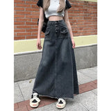 Amozae-Plus Size High-waisted Denim Skirt Women's Autumn/winter Slimming Vintage Design Sensibility Niche A- line Medium-length Dress