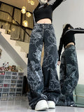 Amozae-Women Dragon Print Jeans Black Gothic Baggy Vintage Aesthetic Cowboy Pants Harajuku Denim Trousers Y2k Trashy 2000s Clothes 2024