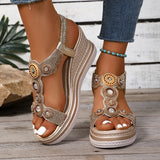 Amozae-Pearl Crystal Decor Wedge Sandals for Women Bohamian Style Chunky Platform Sandalias Mujer Summer 2025 Thick Bottom Beach Shoes