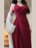 Amozae-Christmas Outfit New Year's Eve Dress party look inspos Spring Summer Women Fashion Elegant Casual Midi Red Dress Sleeveless Vintage Slim A-Line Party Prom Vestidos Female Clothes Robe