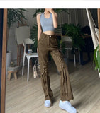 Amozae-Bell-Bottoms Lace Up Design High Waist American Vintage Style Straight Leg Trousers Harajuku Fashion Y2k Streetwear Trousers