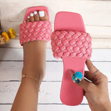 AMOZAE- - Plus Size Weaving Flat Slippers Summer Beach Flip Flops