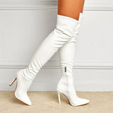 Amozae-Stretch High Heel Knee High Boots 2023 Fall Winter New Fashions Red Long Boots Leather Folds Tall Women's Boots Sexy Thigh Boots