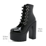 Amozae- Block Heels Pumps for Women Fashion Multi Buckle Strap Heart Design Dress Shoes Side Zipper High Heels Mary Jane Shoes