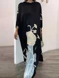 Amozae-Contrast Color Floral Printed Dress for Women Spring New Fashion Round Neck Batwing Sleeves Elegat Party Maxi Dresses