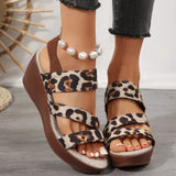 Amozae-2024 Hot Sale Shoes for Women Elastic Band Women's Sandals Summer Open Toe Leopard Print Outdoor Casual Platform Wedge Sandals