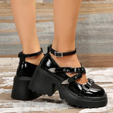 AMOZAE- - Y2K Gothic Glam Women's Patent Leather Ankle Strap Chunky