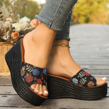 Amozae-Printing Chunky Platform Sandals for Women 2025 Summer Thick Bottom Wedge Heel Slippers Woman Comfortable Outdoor Beach Slides