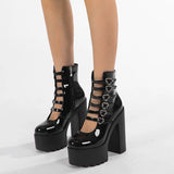 Amozae- Block Heels Pumps for Women Fashion Multi Buckle Strap Heart Design Dress Shoes Side Zipper High Heels Mary Jane Shoes