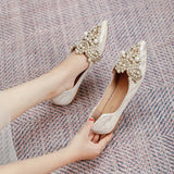 Amozae-Shoes for Women Wedding Shoes Autumn Women Shoes Plus Size 43 Slip-on Pearl Single Shoes Fashion Party Footwear Zapatos Mujer