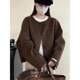 Amozae-Autumn Casual Outfits Amozae-Crop Double Sided Cashmere Coat Women's Round Neck Loose Woolen Jacket