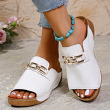 Amozae-Fashion Metal Decor Wedge Slippers Women Plus Size Peep Toe Platform Sandals Woman Summer Thick Sole PU Leather Beach Slippers