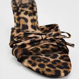 Amozae-2024 New European and American High Quality Women Shoes Bow Knot Leopard Print High Heel Slippers Women Slippers