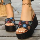 Amozae-Printing Chunky Platform Sandals for Women 2025 Summer Thick Bottom Wedge Heel Slippers Woman Comfortable Outdoor Beach Slides