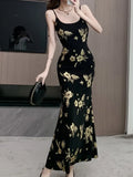 Amozae-Christmas Outfit New Year's Eve Dress party look inspos Spaghetti Strap Elegant Women Summer Dress Sleeveless Bodycon Slim Casual Black Floral Robe Female Chic Vestidos Mujers New