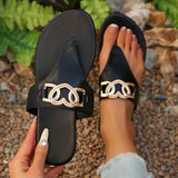 Amozae-Fashion Metal Decor Summer Flip Flops for Women Lightweight Clip Toe Flat Sandals Woman Comfortable Non Slip Beach Slippers 2025