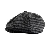 Amozae-Retro Plaid Newsboy Hat Men Beret Black Beret Hats Peaked Octagonal with Brim Caps Winter Spring Beret NC16