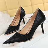 BIGTREE New Spring Autumn Shoes Women Pumps Stiletto Metal Beads Kitten Heels Sexy Party Shoes Quality Heels 8 Cm