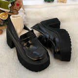 Amozae- Chunky High Heels Pumps for Women 2025 Spring Patent Leather Platform Loafers Woman Black Thick Heeled Jk Lolita Shoes