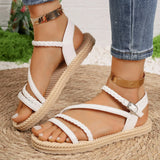 Amozae-Lightweight White Flat Sandals for Women Summer 2025 Weave Ankle Strap Gladiator Sandals Woman Comfortable Non Slip Beach Shoes