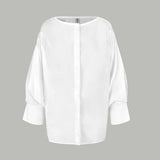 Amozae-Modigirl Summer Fashion Solid Color Puff Sleeves Buttoned Blouses 2024 New Womens Elegant Casual Shirts Tops