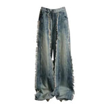 Amozae-Rugged Striped High Street Trendy Washed Do Old Patchwork Jeans for Women American Retro Oversized Loose Wide Leg Mop Pants