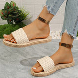 Amozae-Fashion Braided Summer Slippers for Women Plus Size Solid Color Woven Flat Sandals Woman Lightweight Non Slip Beach Flip Flops