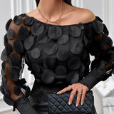 Amozae-Modigirl Trendy Queen Women Black Blouse Shirts 2024 Summer Autumn Gauze Appliqued Long Sleeves Streewear Lady See-Through Tops