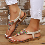 Amozae-Bohemian Style Flat Sandals for Women Summer 2023 Clip Toe Gladiator Sandals Woman Plus Size Soft Bottom Beach Shoes Flip Flops