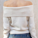 Amozae Solid Color Off Shoulder Women Sweater Minimalism Long Sleeve Knitted Jumper Casual Fashion Winter Pullovers Street