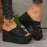 Amozae-Fashion Hollow Out Wedge Heel Sandals Women Peep Toe Chunky Platform Sandals Woman Summer Anti Slip Thick Bottom Beach Slippers