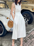 Amozae-New Summer Women French Style Sleeveless Slim Dress Office Lady Fashion Chic Casual White Dress Vestdios