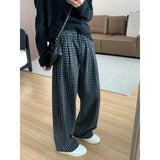 Amozae-Spring Summer Casual Outfits Black Grey Plaid Straight Leg Pants For Women Spring/summer Loose Thin Elastic Waist Pants