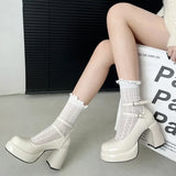 Amozae-2025 High Heels Women's Spring Autumn Pumps Shoes Red Black Retro Thick Soled  Jane  Ankle Buckle 9cm Chunky